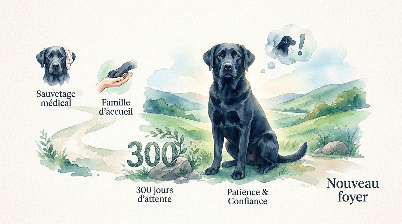 Tyson le Labrador noir après son adoption réussie