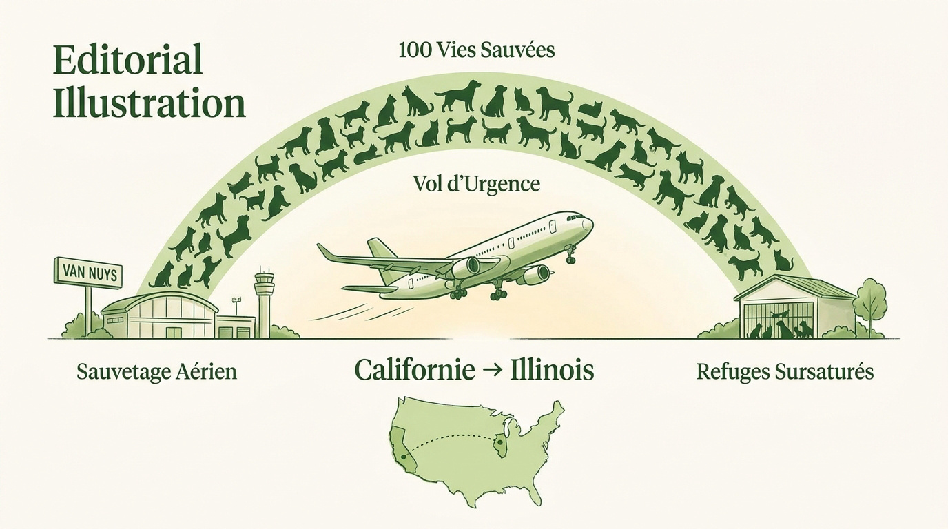 Transport aérien de chiens et chats secourus de Los Angeles vers Chicago