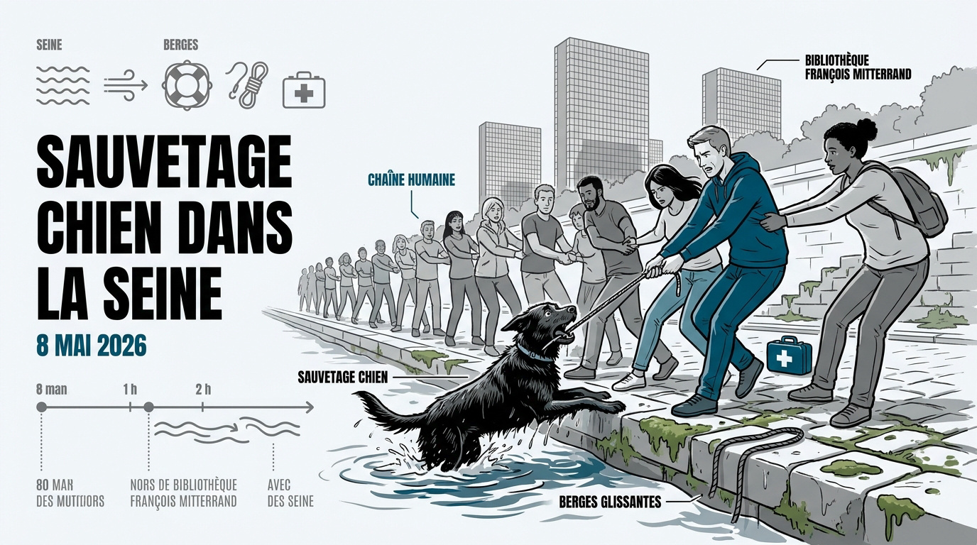 Passants mobilisés sur les quais de Seine pour sauver un petit chien noir de la noyade