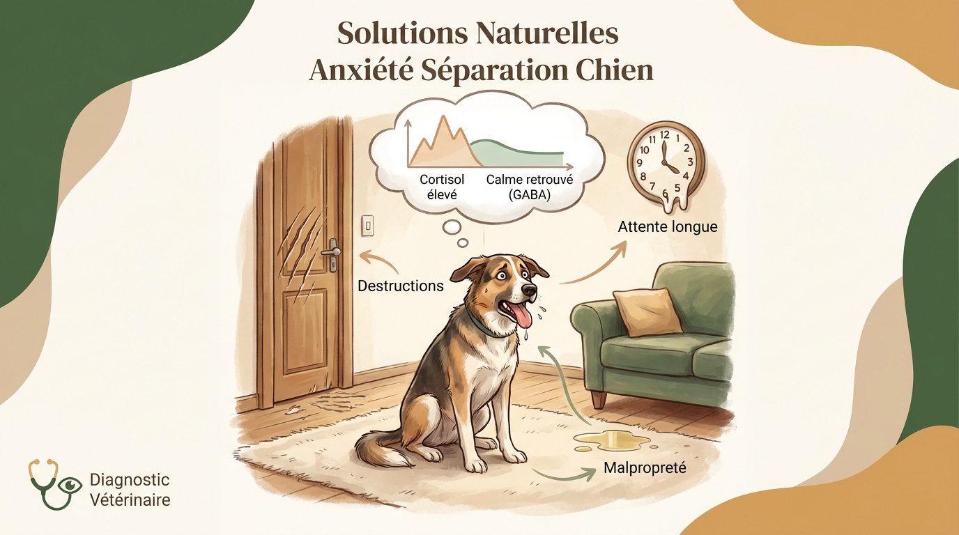 Chien manifestant de l'anxiété de séparation devant une porte