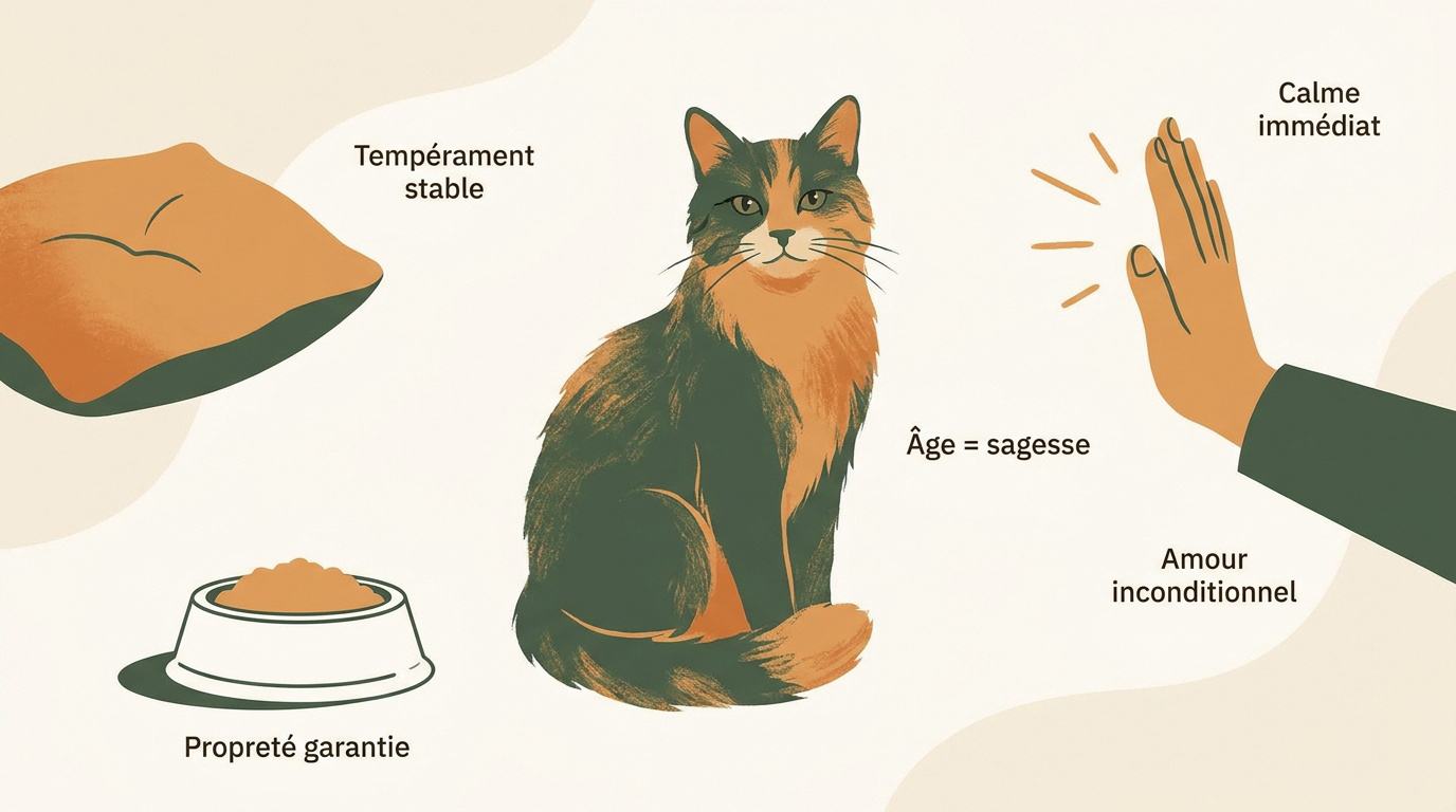 Chat senior noir aux yeux verts profitant d'un moment de calme