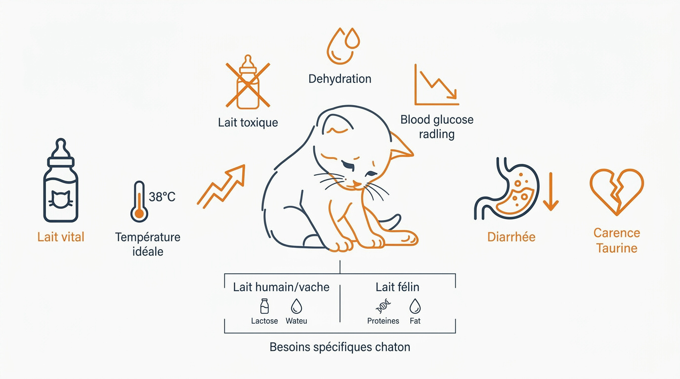 Chaton orphelin recevant du lait maternisé adapté au biberon