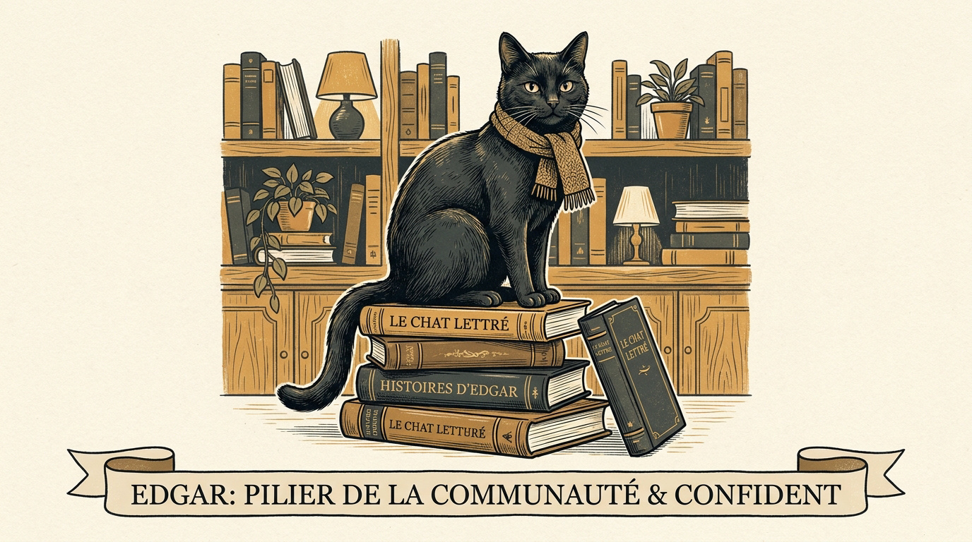 Edgar le chat noir mascotte de la librairie Books by the Pound à Searcy