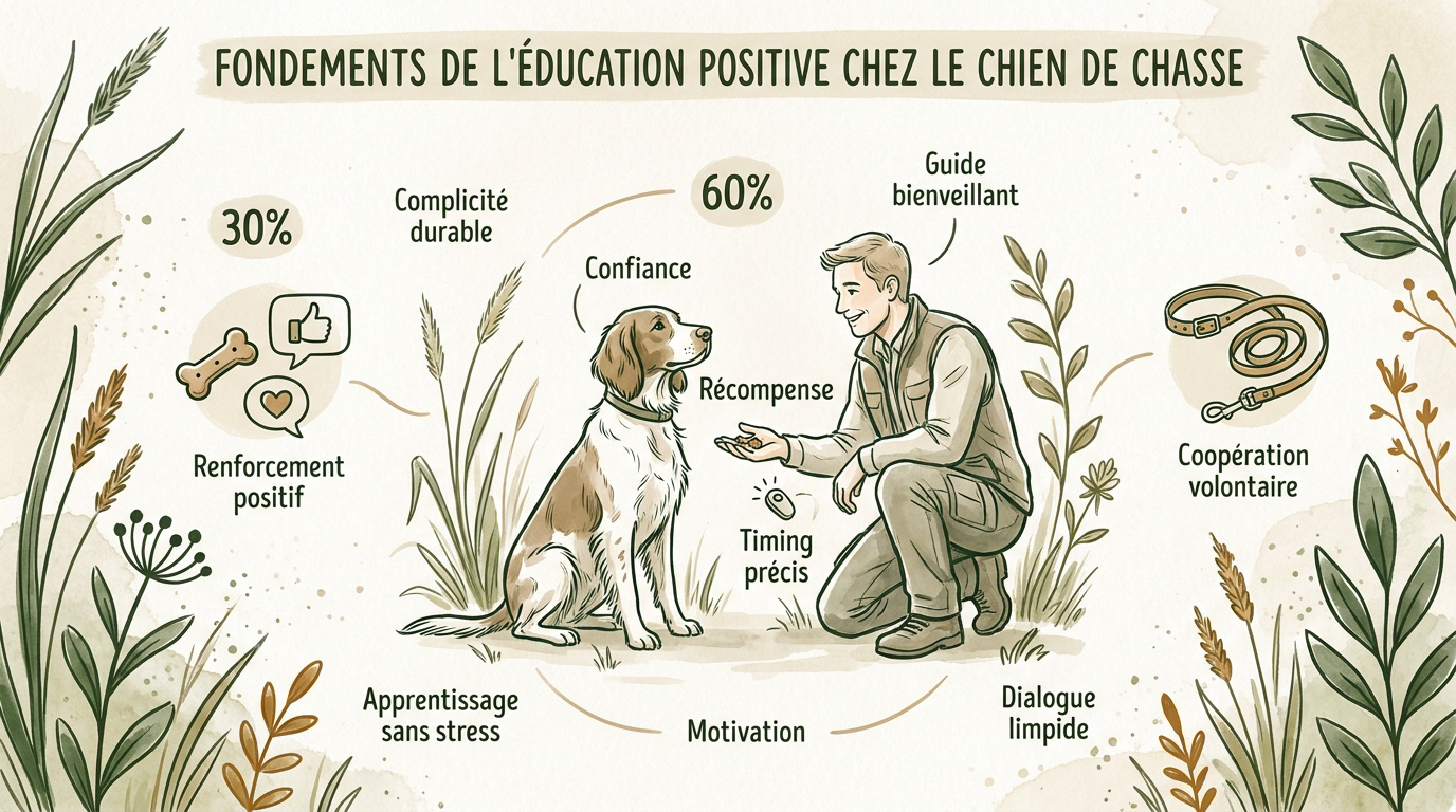 Chien de chasse en plein entraînement avec une méthode d'éducation positive et bienveillante