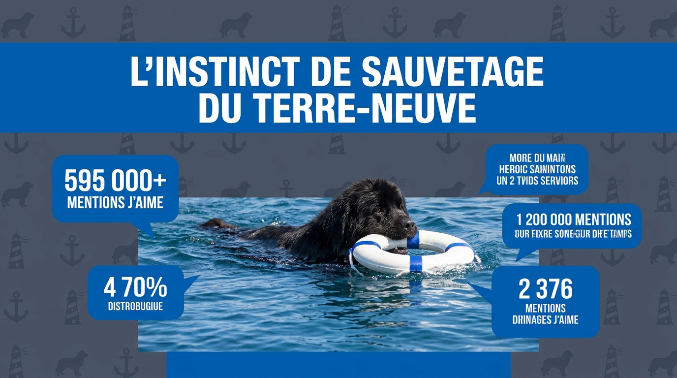 Chien Terre-Neuve équipé d'un gilet de sauvetage prêt à intervenir dans l'eau