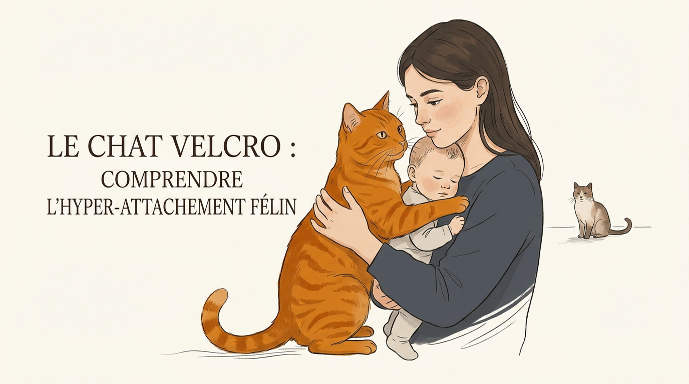 Jeune maman avec son nouveau-né et son chat roux blotti contre elle