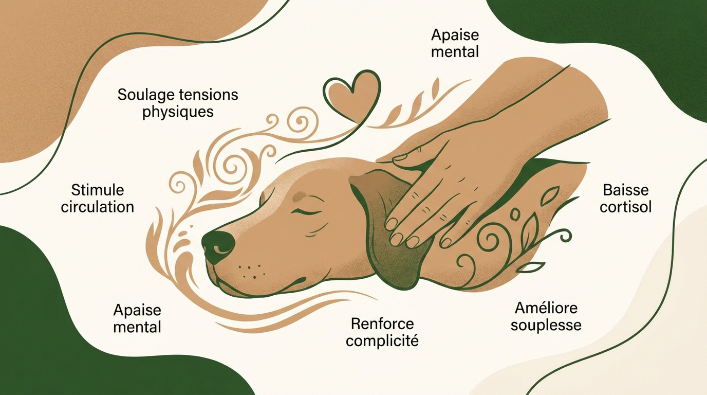 Propriétaire pratiquant un massage de bien-être sur son chien pour renforcer leur lien