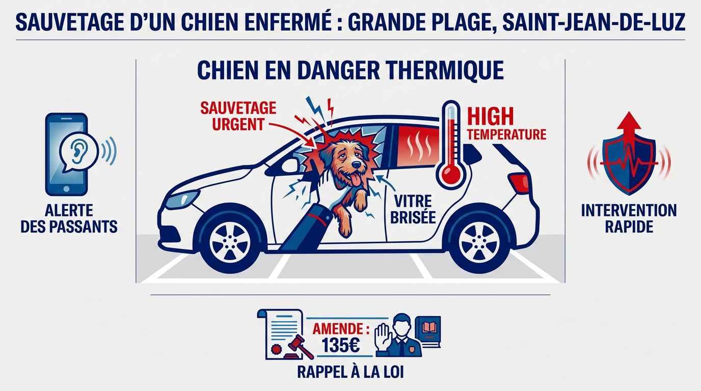Intervention de la police pour secourir un chien enfermé dans une voiture à Saint-Jean-de-Luz
