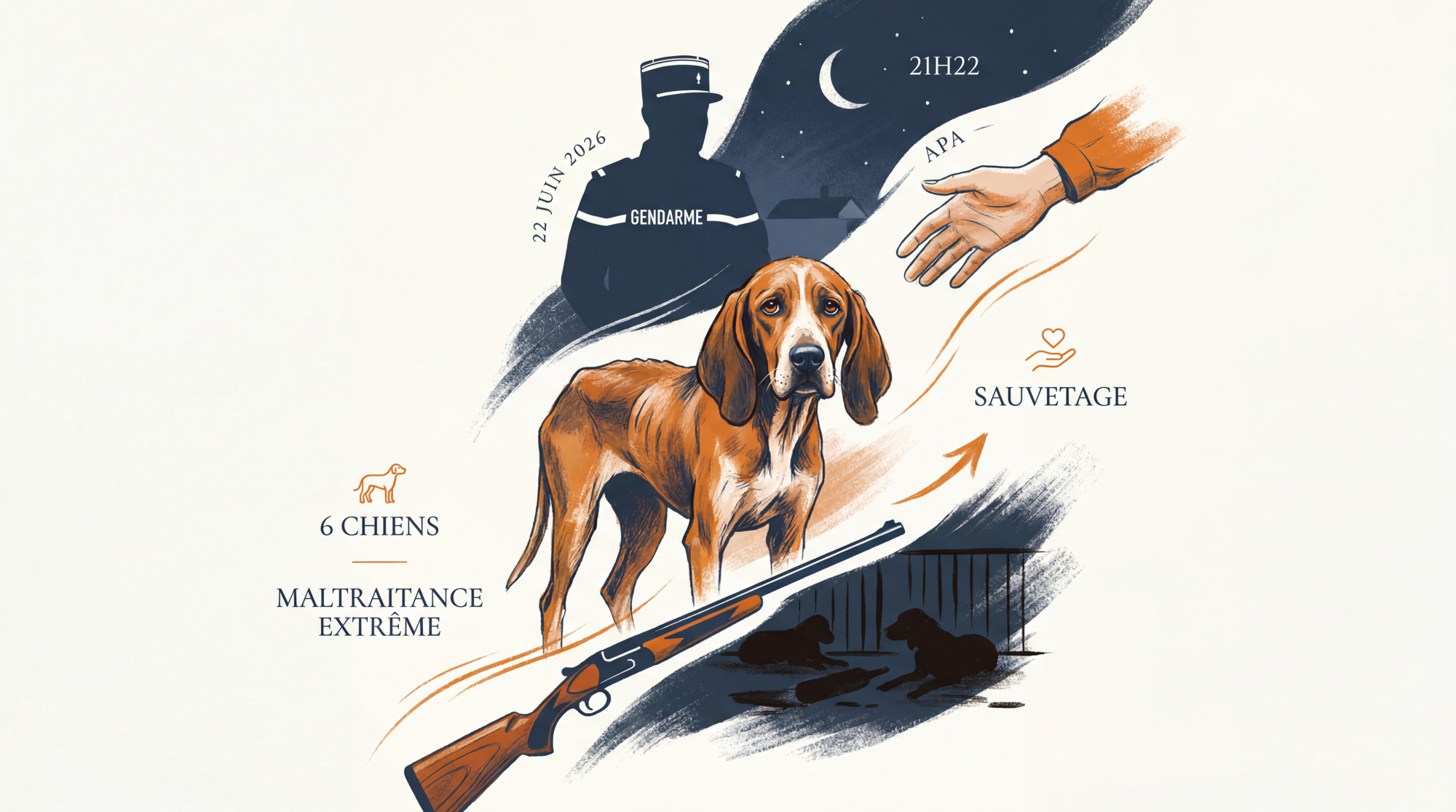 Chien de chasse secouru recevant des soins après avoir vécu dans des conditions insalubres