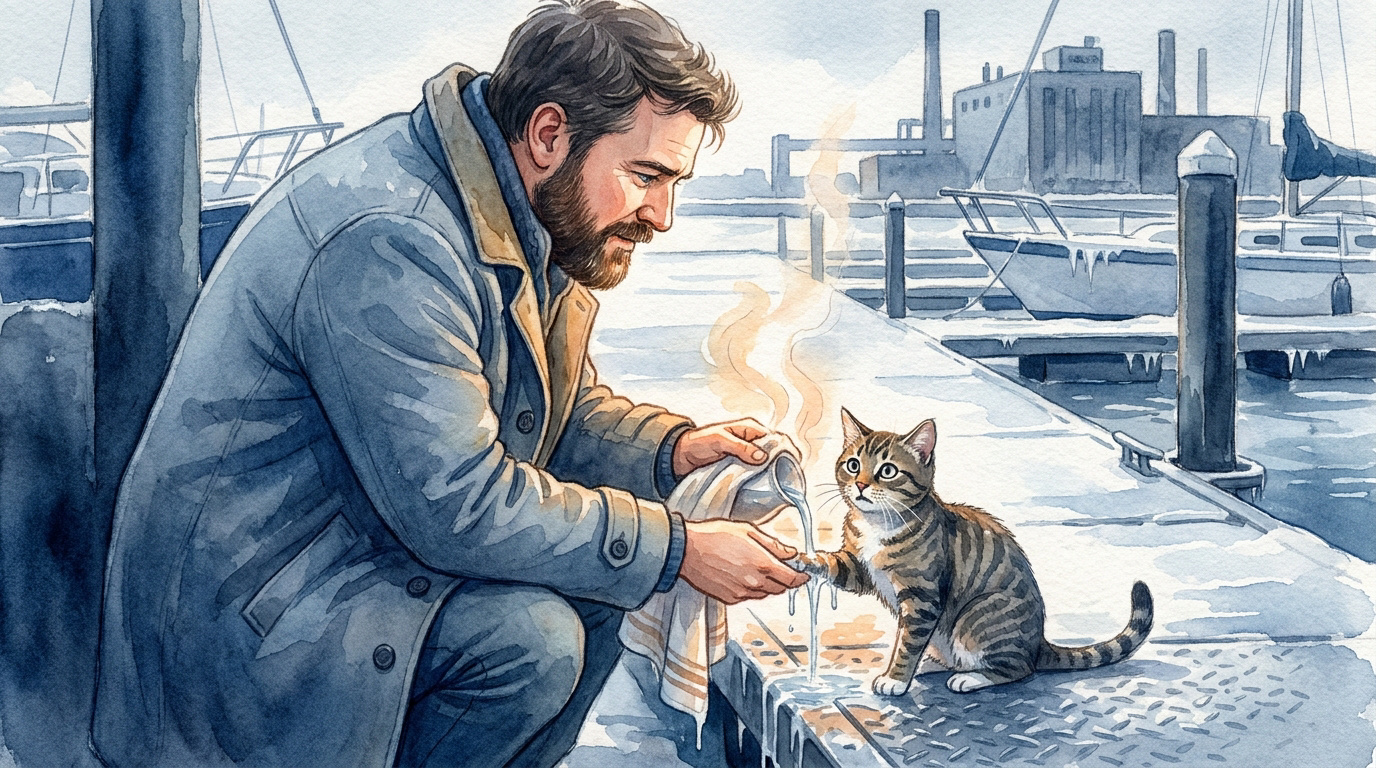 Sauvetage de la chatte Chilly coincée dans la glace à Détroit par Brian Owen