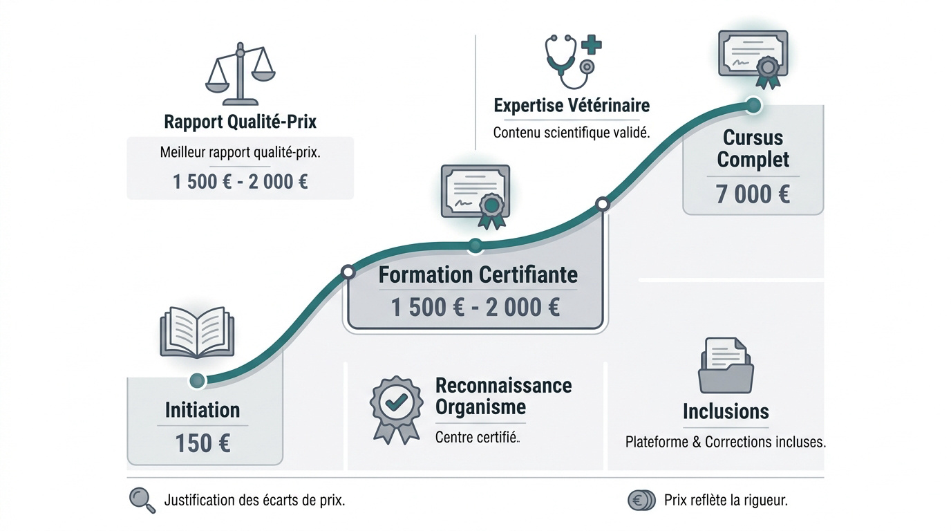 Graphique comparatif des tarifs de formation en nutrition canine