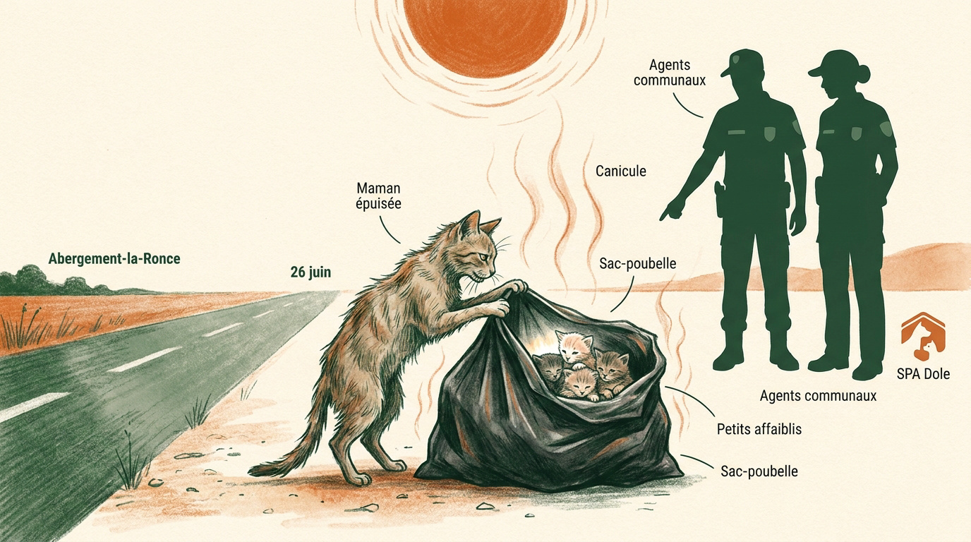 Chatte et ses chatons secourus après un abandon dans un sac poubelle