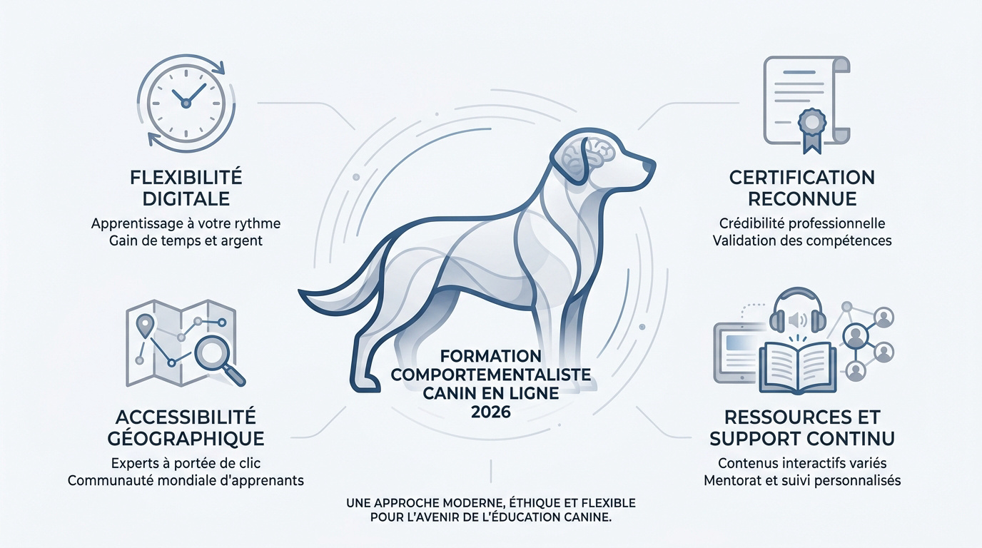 Étudiante suivant une formation de comportementaliste canin en ligne avec son chien