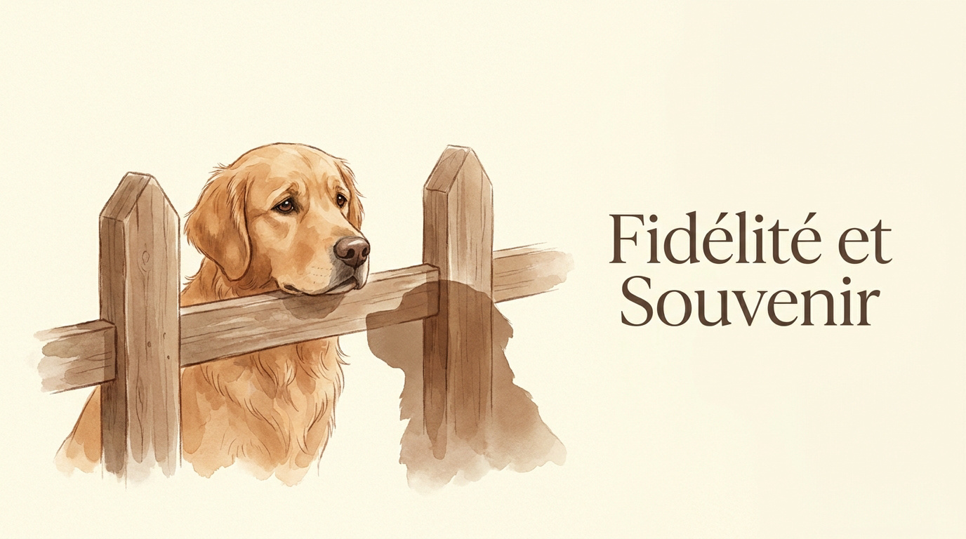 Golden Retriever Apollo attendant son ami à la clôture du jardin