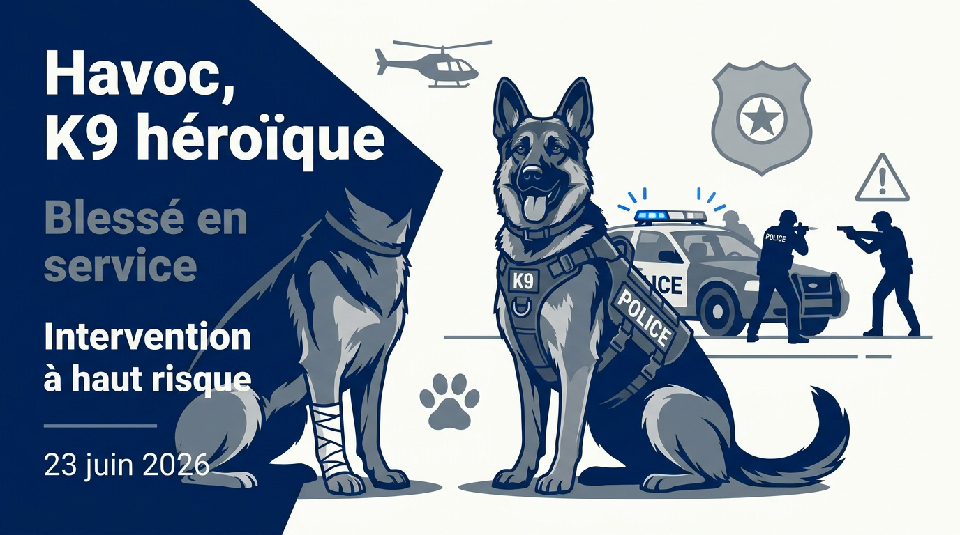 Le chien policier Havoc, Berger Allemand de l'unité K9, en convalescence après sa blessure par balle.