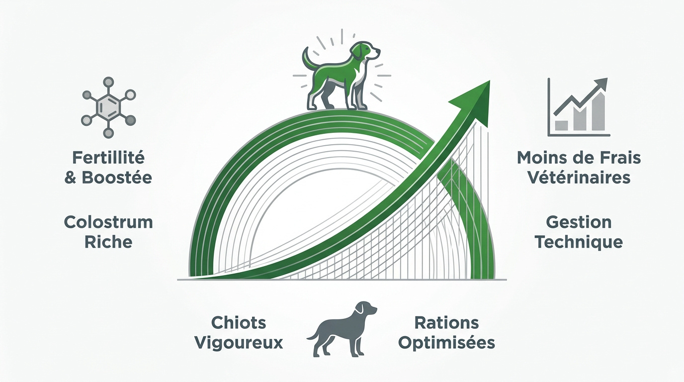 Infographie sur les bénéfices de la nutrition canine pour la performance des élevages professionnels