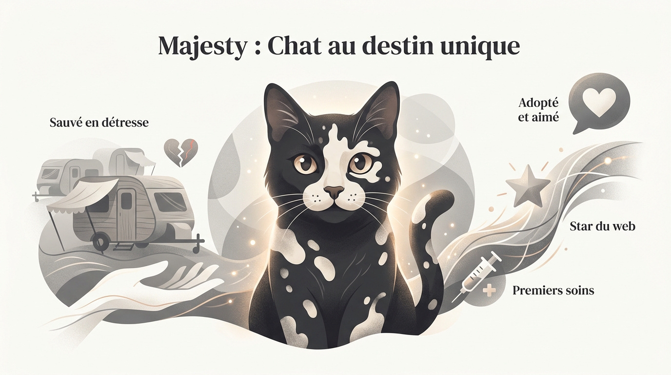 Majesty, le chat noir au masque blanc dû au vitiligo