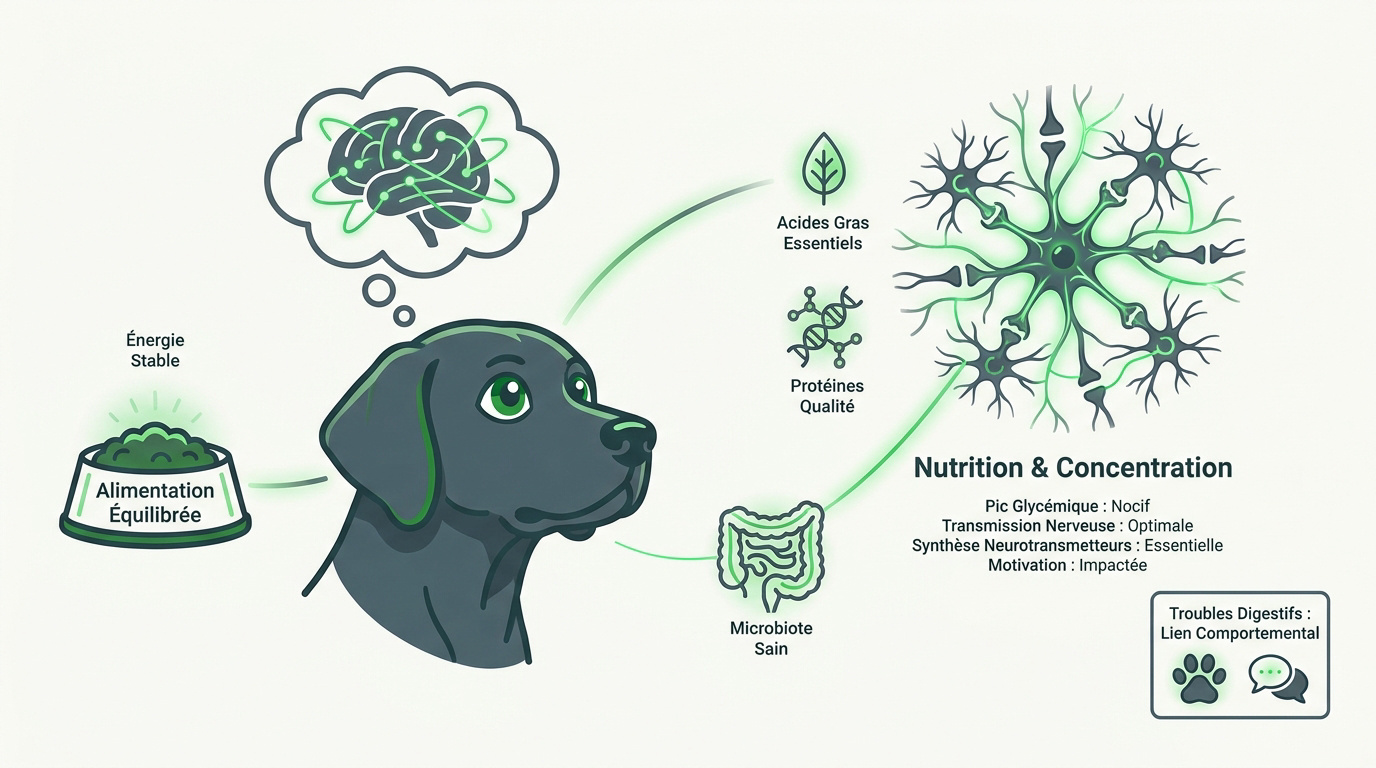 Impact de la nutrition sur la concentration et l'apprentissage du chien
