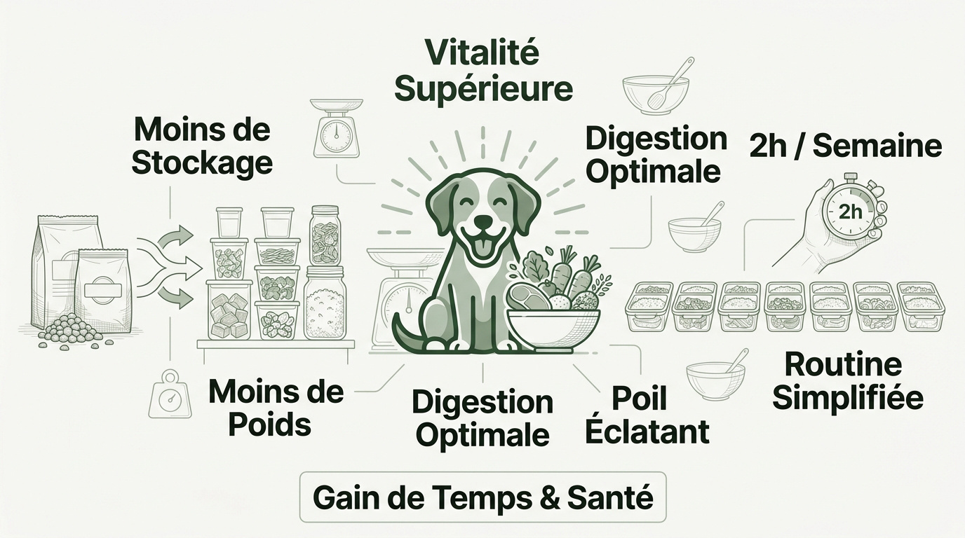 Organisation de la ration ménagère pour chien en cuisine pour gagner du temps