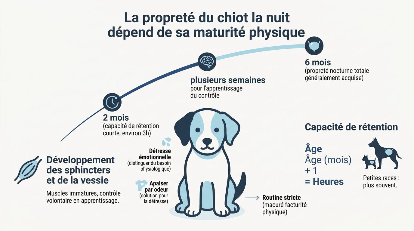 Chiot endormi illustrant la maturité physique nécessaire à la propreté nocturne