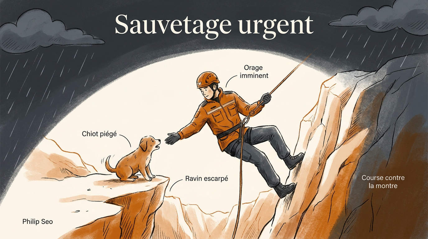 Sauvetage d'un chiot en détresse dans un ravin par un membre de Korean K9 Rescue
