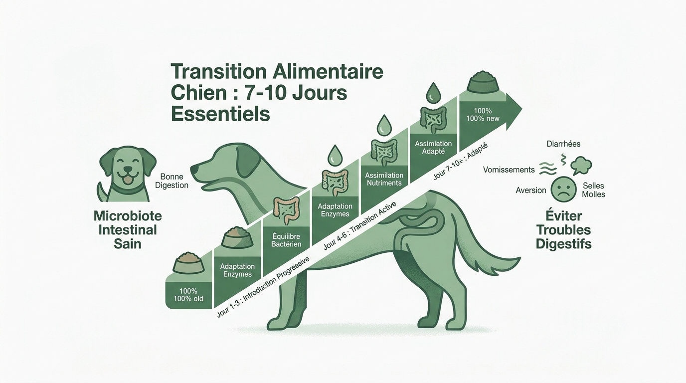 Schéma de la transition alimentaire pour chien sur 7 à 10 jours