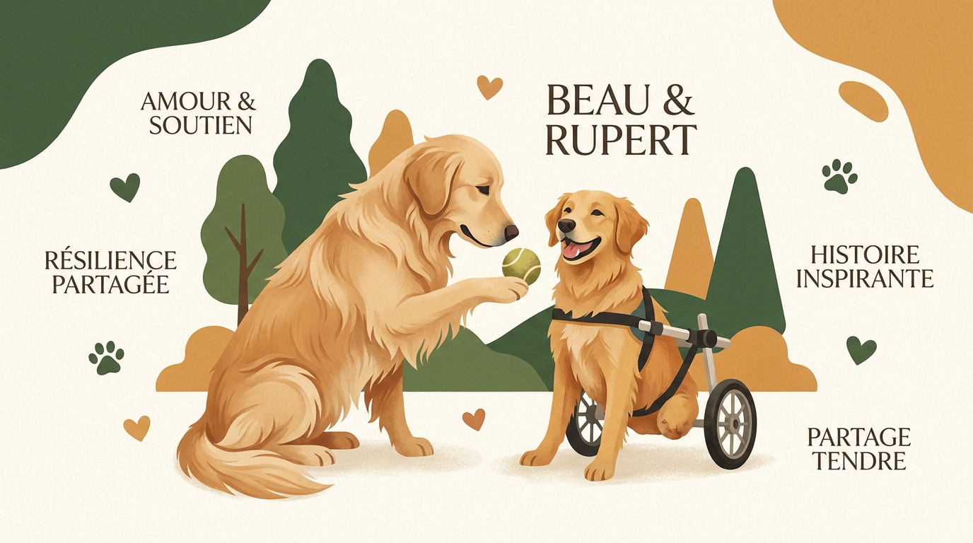 Beau le chien et sa sœur Rupert amputée partageant un moment de complicité avec une balle