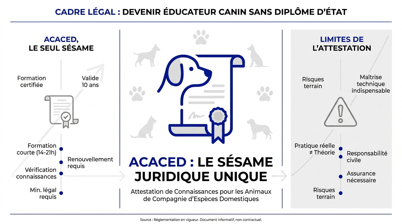 Cadre légal et formation ACACED pour éducateur canin
