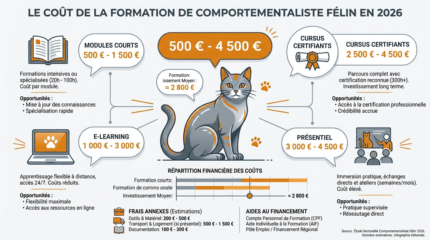 Graphique des tarifs moyens pour devenir comportementaliste félin en France