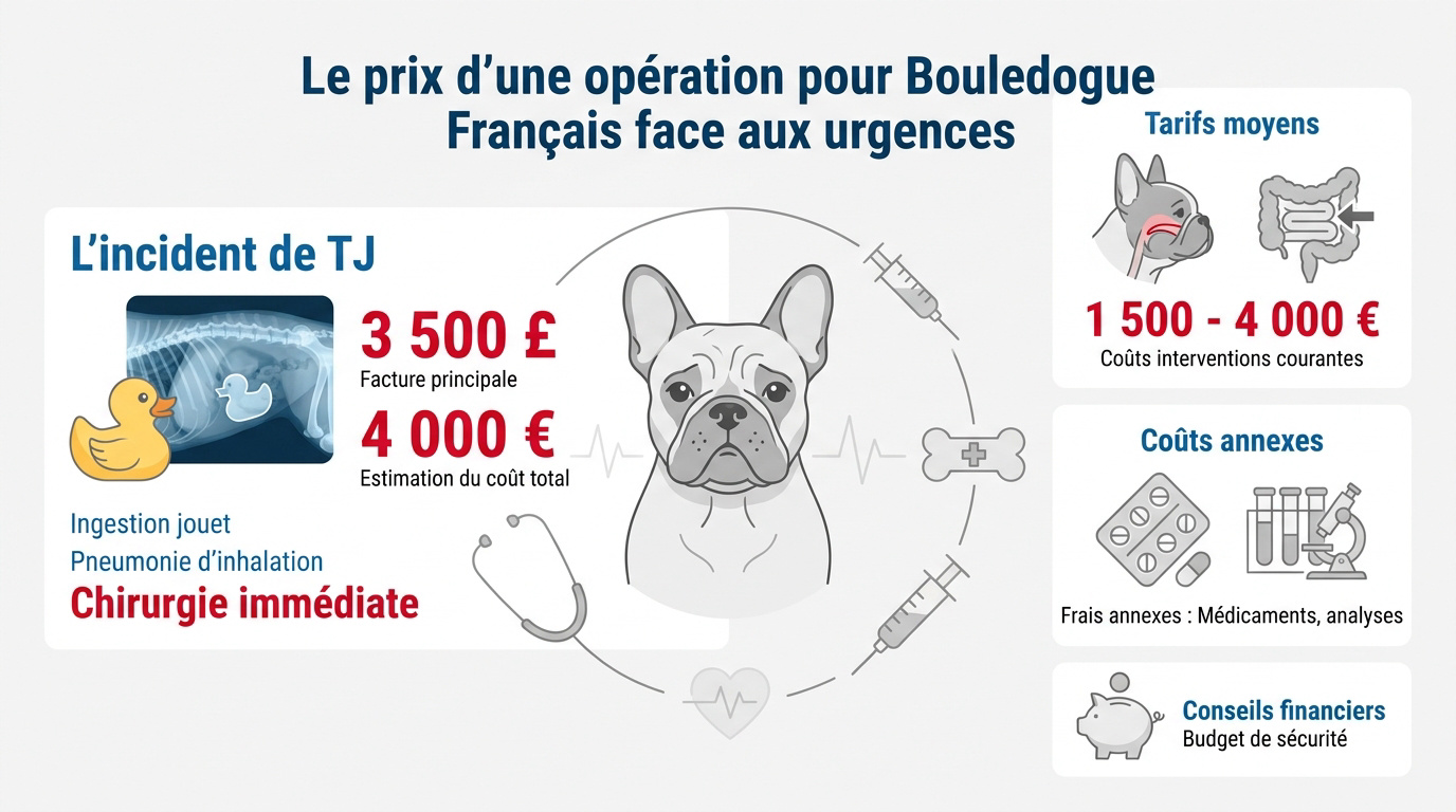Radiographie d'un bouledogue français montrant un corps étranger dans l'estomac