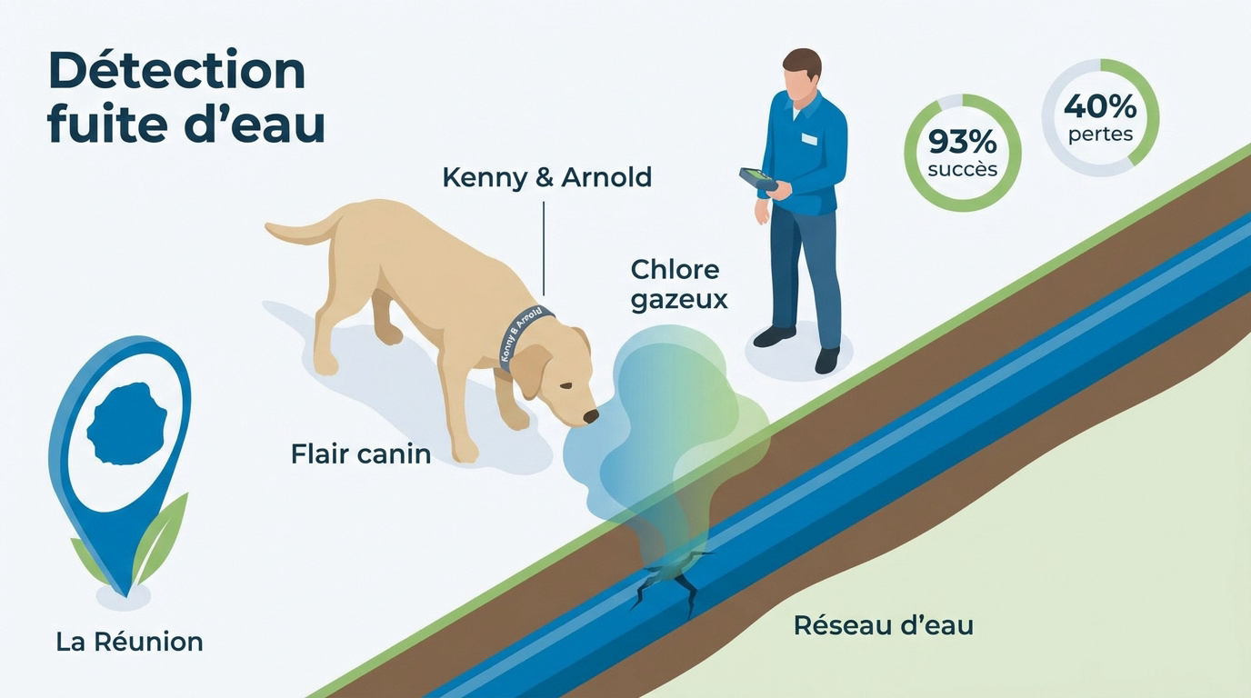 Chien détecteur de fuite d'eau en intervention à La Réunion