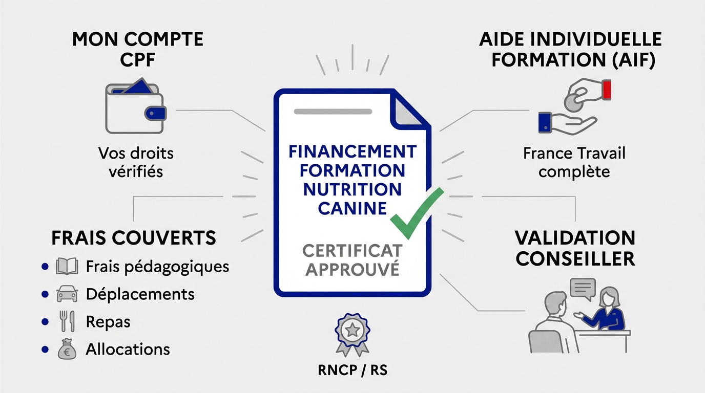 Conseiller France Travail expliquant les aides pour une formation en nutrition canine