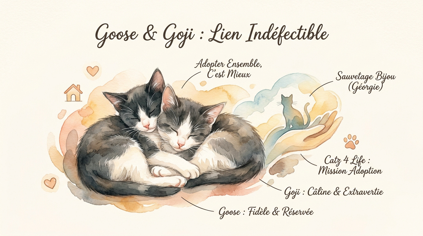 Goose et Goji, deux chatonnes tuxedo inséparables en famille d'accueil