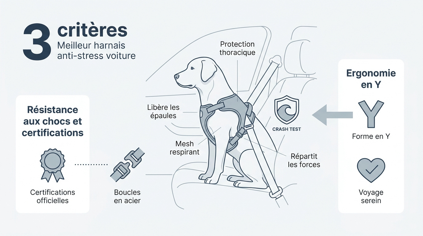 Harnais de sécurité en Y pour chien attaché en voiture avec boucles en acier