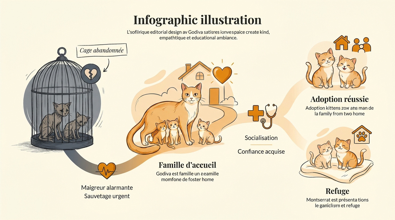 Infographie détaillant les étapes clés du parcours d'adoption d'un chaton
