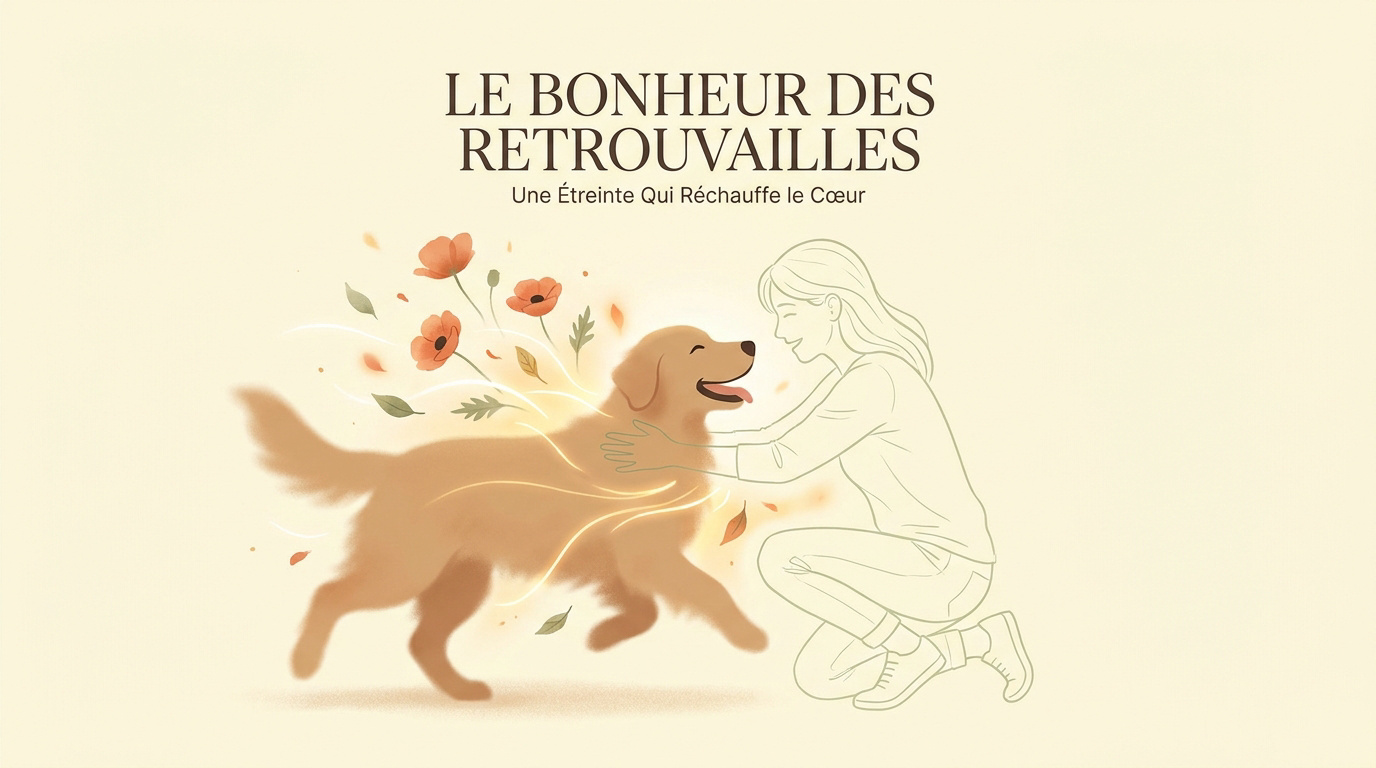 Golden Retriever exprimant sa joie lors des retrouvailles avec sa maîtresse