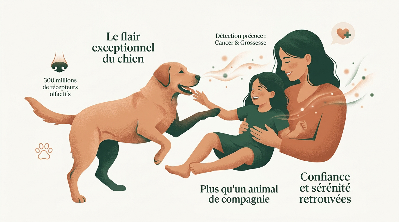 Labrador d'alerte médicale Barkley en pleine action de détection
