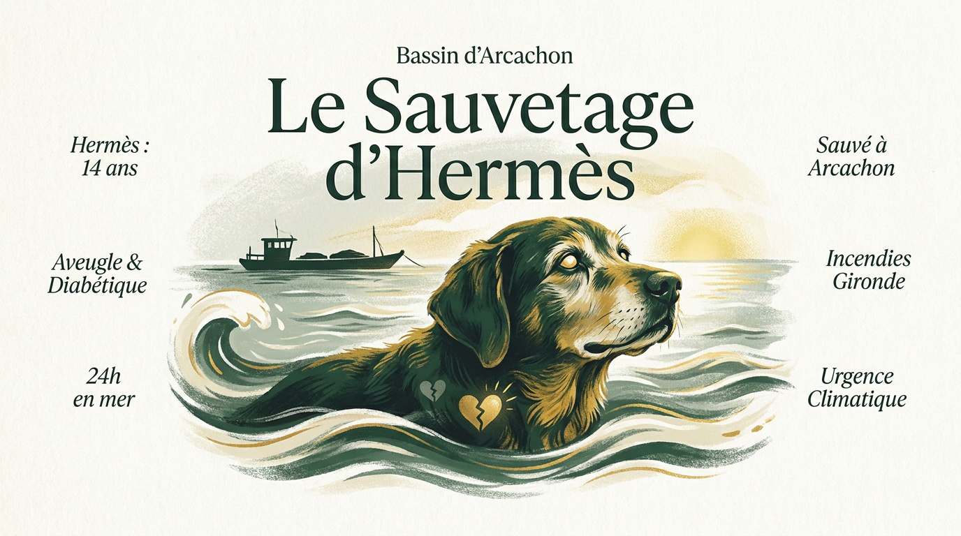 Chien Hermès âgé et rescapé des eaux du bassin d'Arcachon