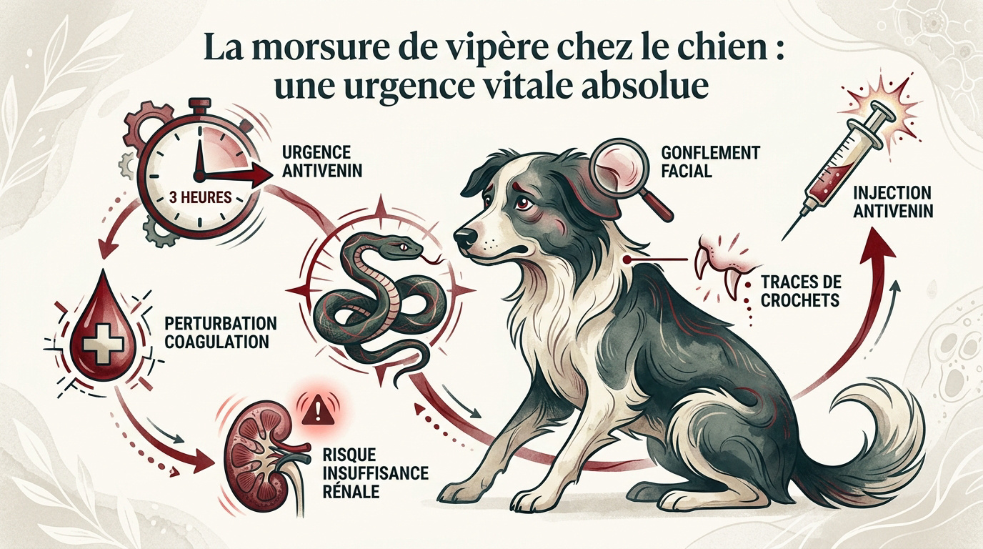 Chien Labrador examiné en urgence vétérinaire après une morsure de vipère