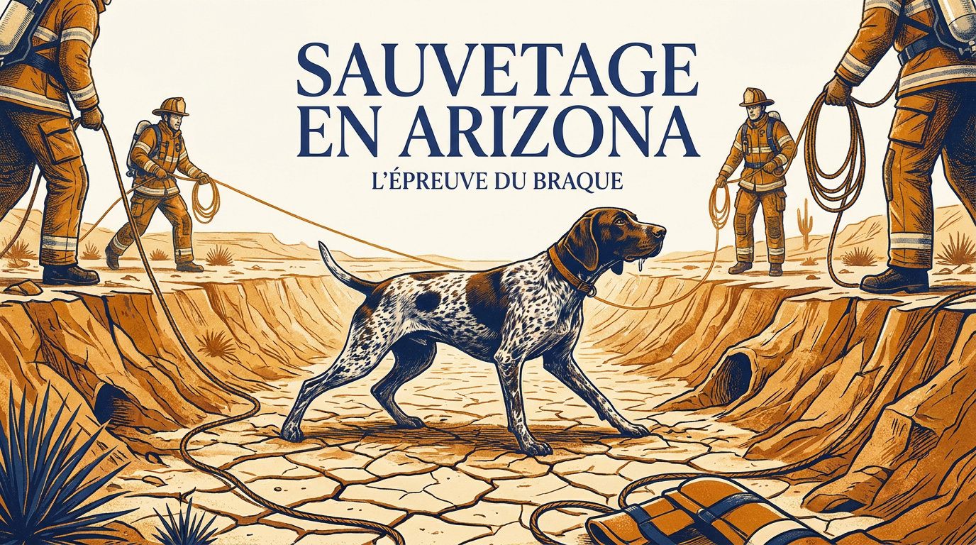 Pompiers de Mesa secourant un Braque allemand dans un canal en Arizona