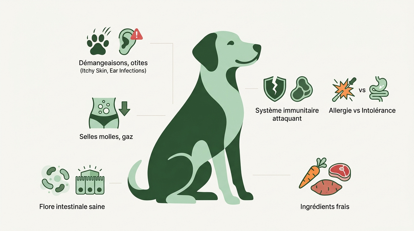 Chien présentant des signes d'allergie cutanée et digestive