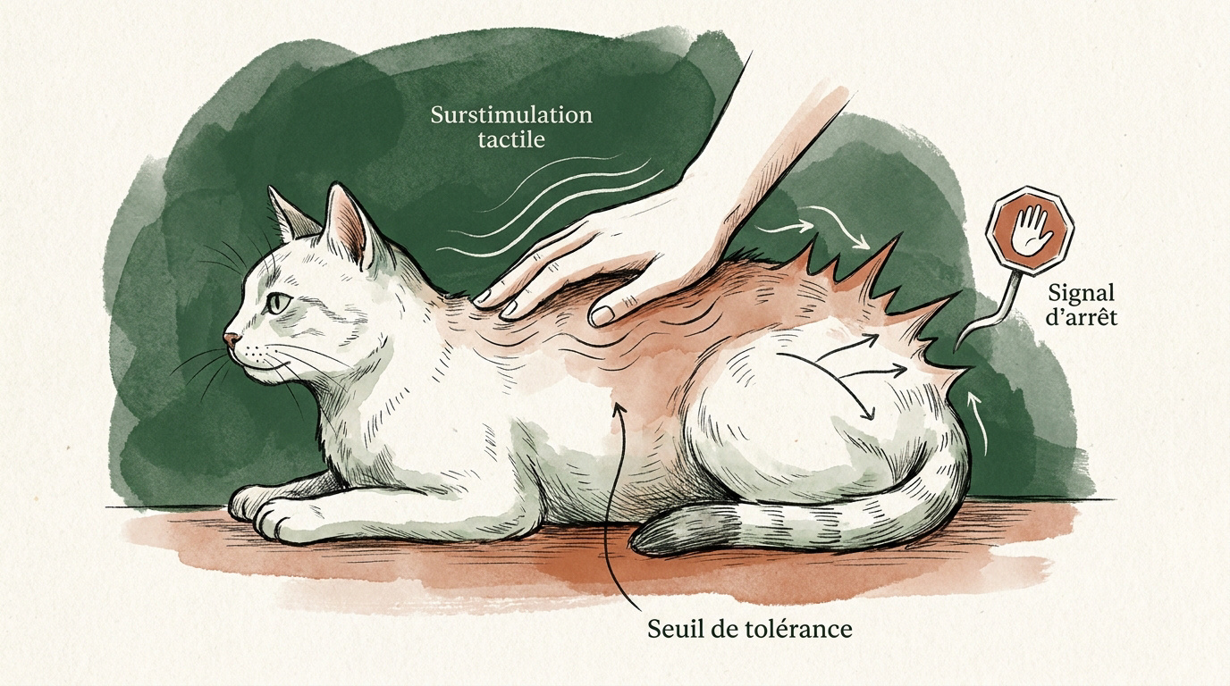 Chat montrant des signes d'agacement lors d'une caresse