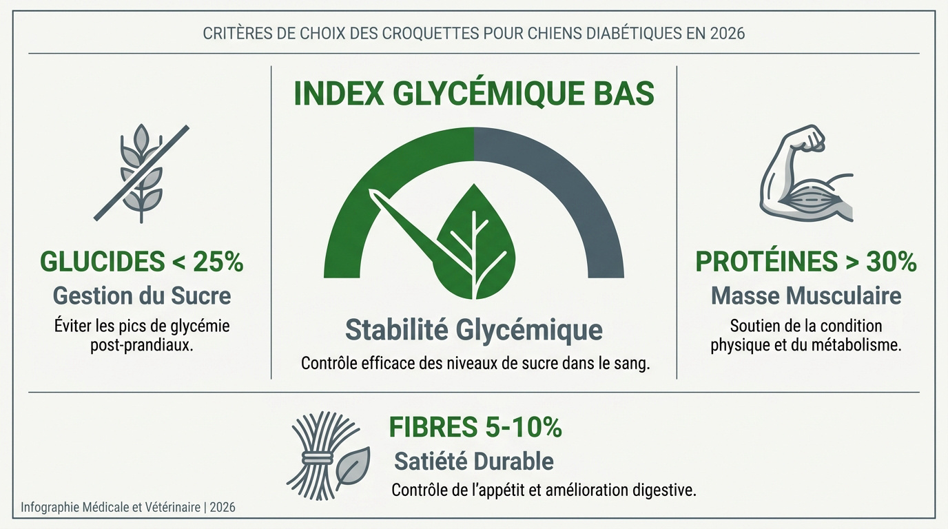 Critères nutritionnels pour choisir des croquettes pour chien diabétique en 2026