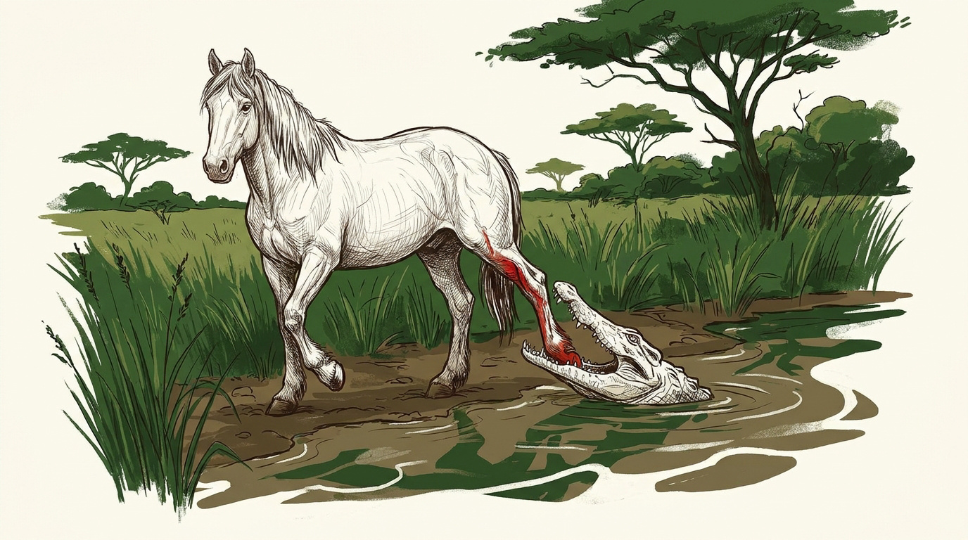 Crocodile attaquant un cheval dans les eaux du delta de l'Okavango