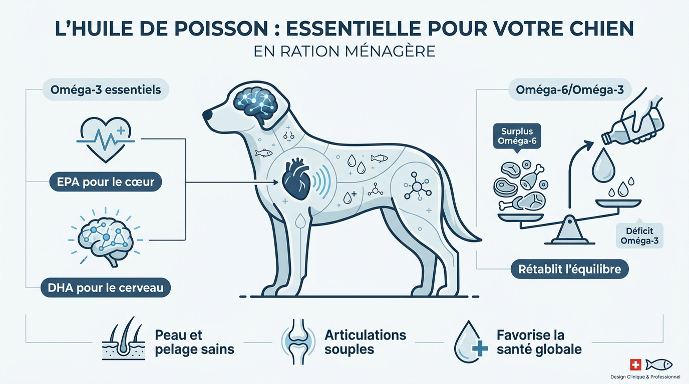 Huile de poisson pour la ration ménagère du chien