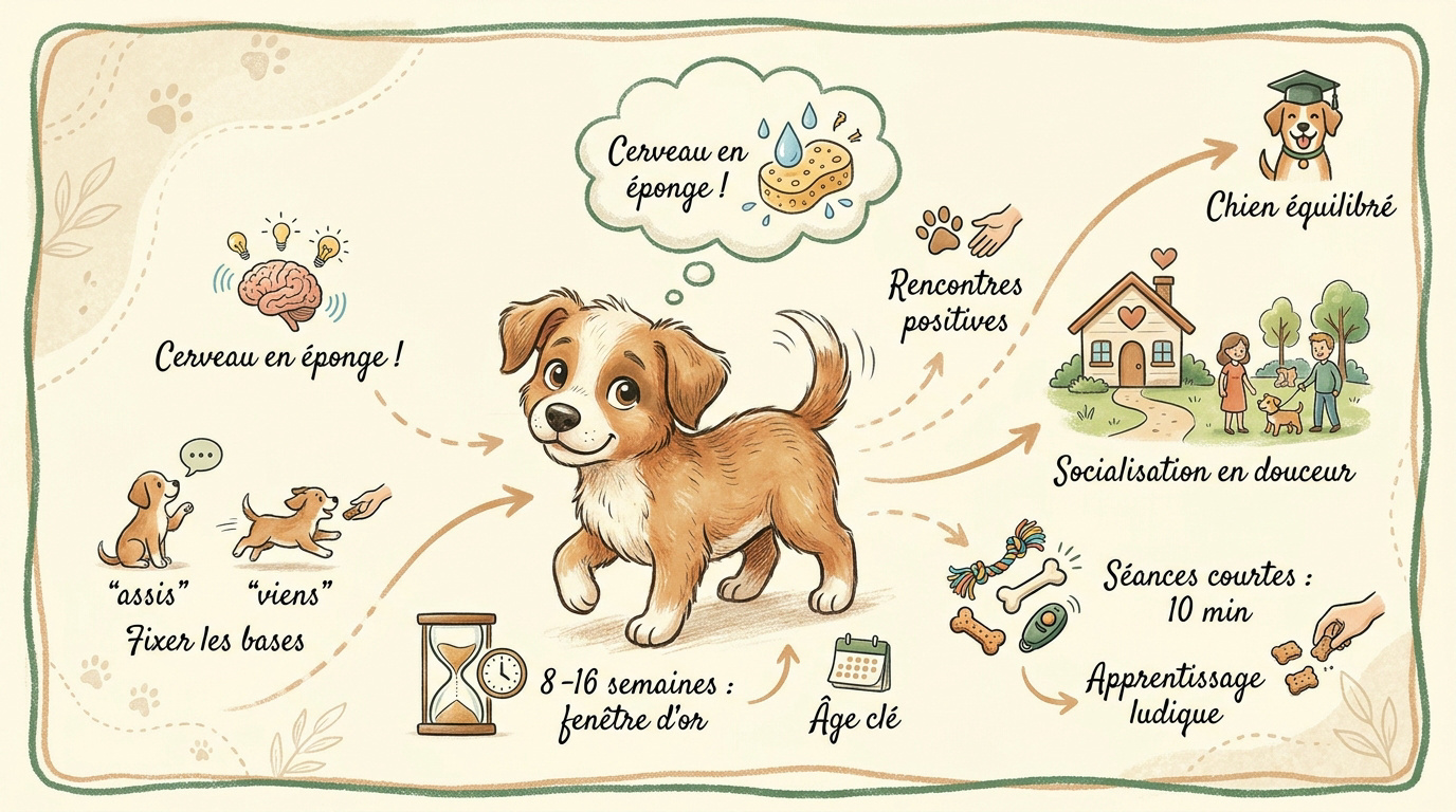 Chiot en plein apprentissage des ordres de base avec son propriétaire