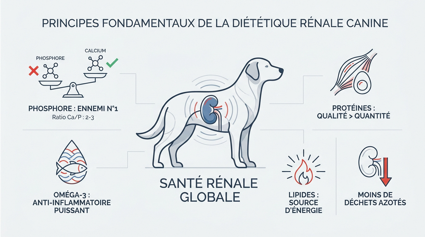 Ration ménagère équilibrée pour chien souffrant d'insuffisance rénale avec légumes et viande maigre