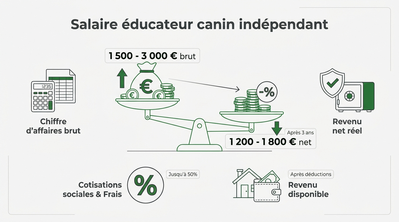 Comparaison entre le salaire brut et le revenu net d'un éducateur canin indépendant