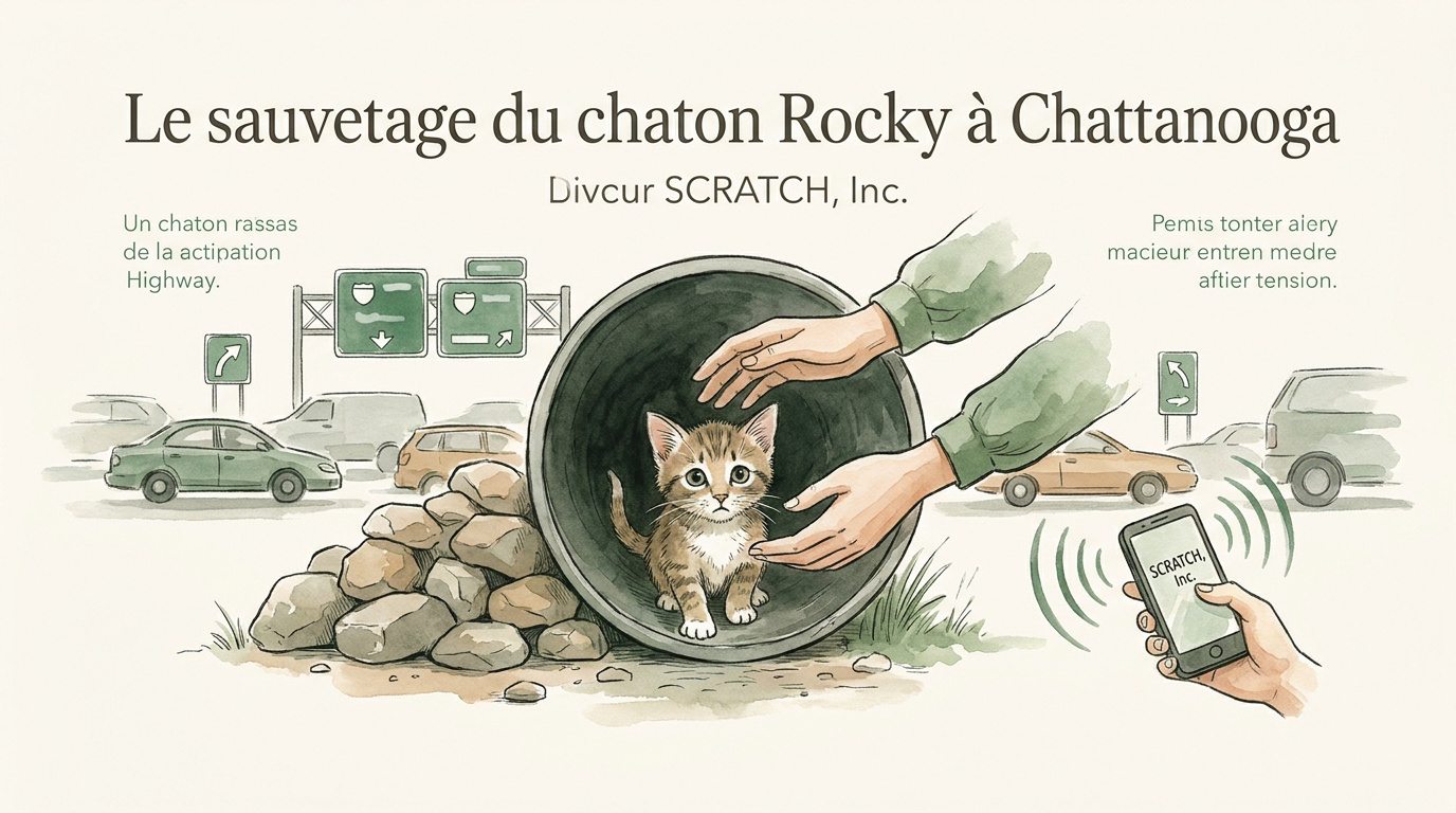 Petit chaton roux Rocky après son sauvetage à Chattanooga
