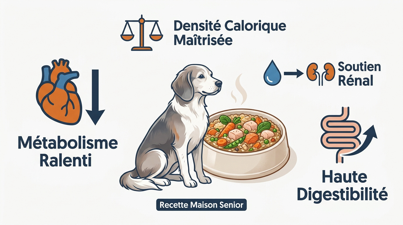Chien senior profitant d'une gamelle de nourriture fraîche et équilibrée